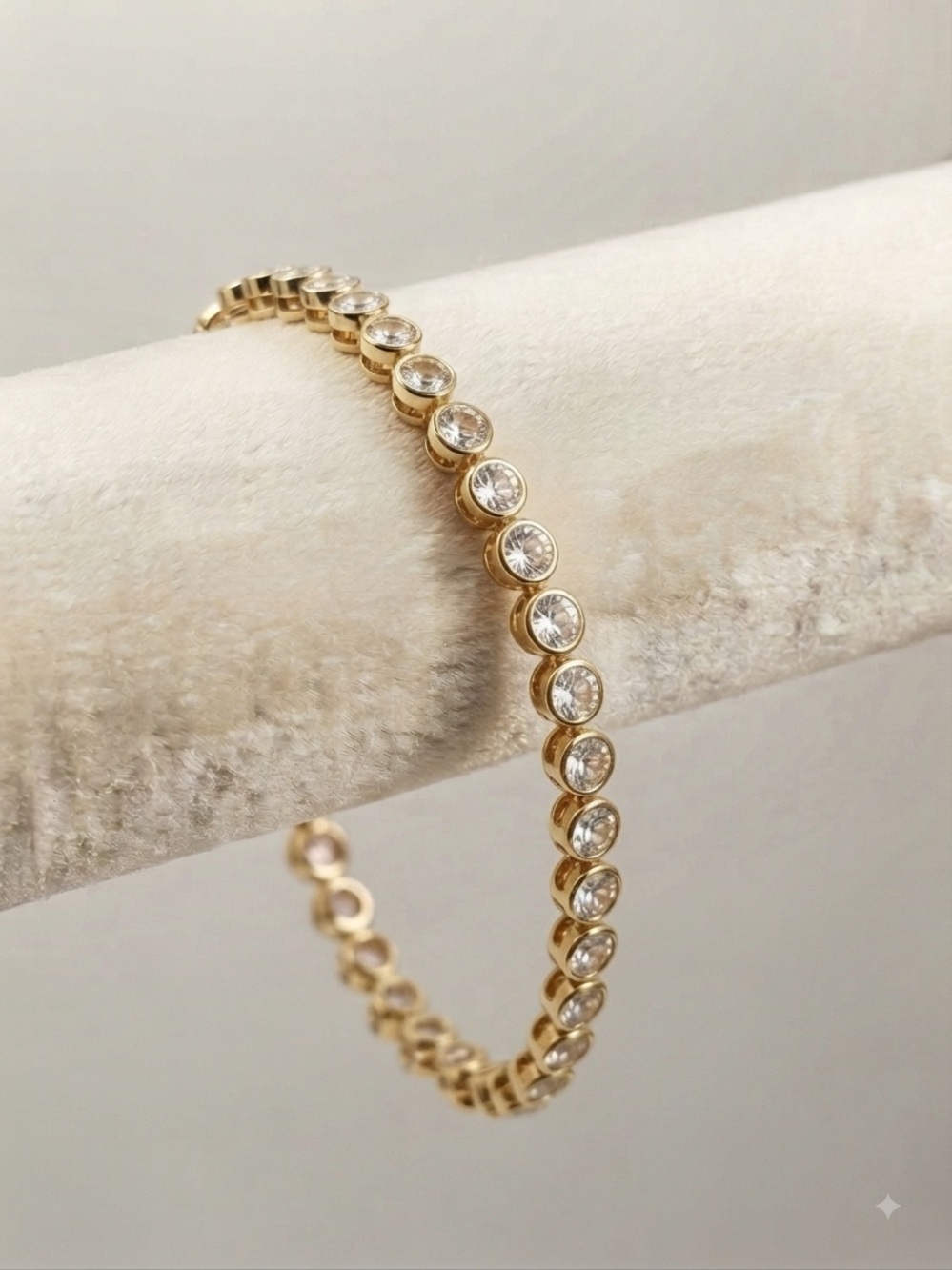 Gold Plated Crystal Bezel-Set Tennis Bracelet - Women Jewelry